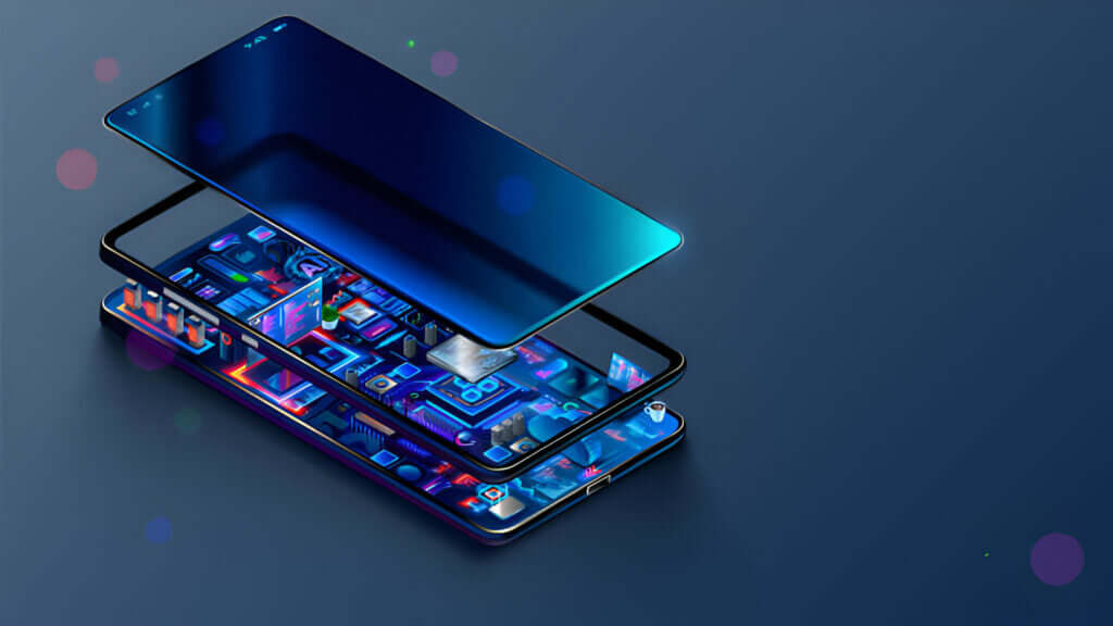 Exploded view of smartphone components highlighting repair options for Android devices.