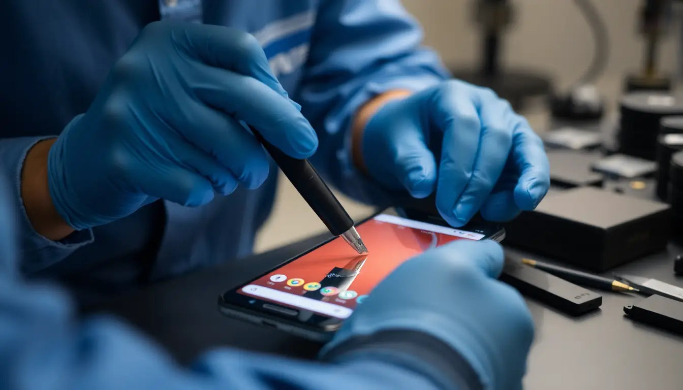 A technician repairing a Pixel phone screen