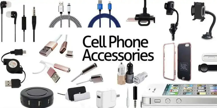 Diverse collection of cell phone accessories including chargers, cables, and cases for enhanced mobile experience