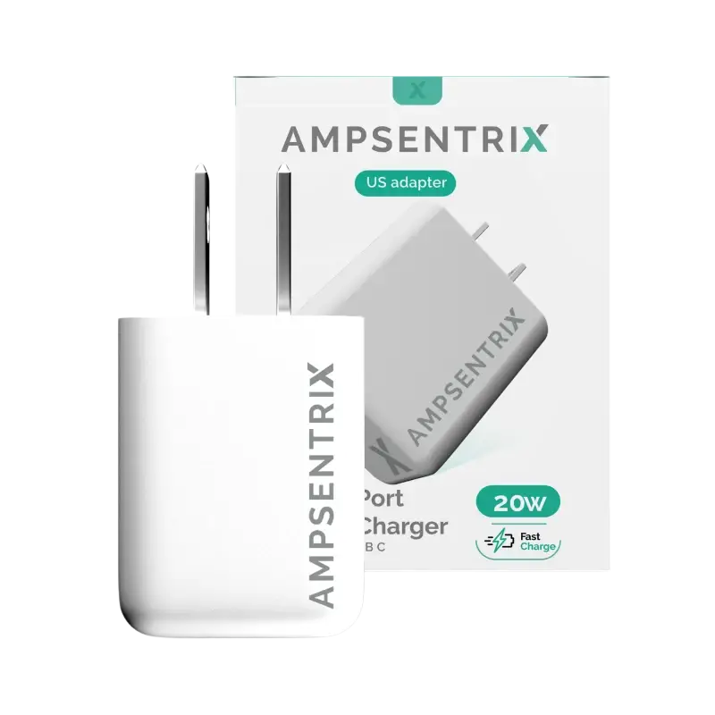 2 Plug - 20W USB Type C And USB Type A Wall Power Adapter (AmpSentrix)