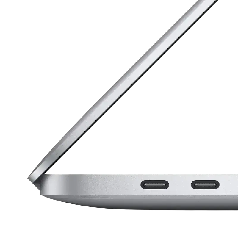 2019 Silver Apple MacBook Pro 16" Touchbar - Intel Core i7 - 16GB RAM - 512GB SSD side view with ports