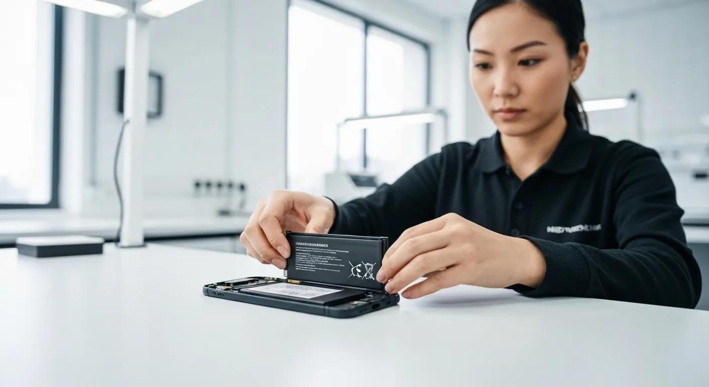 Technician replacing a smartphone battery, emphasizing the importance of battery maintenance