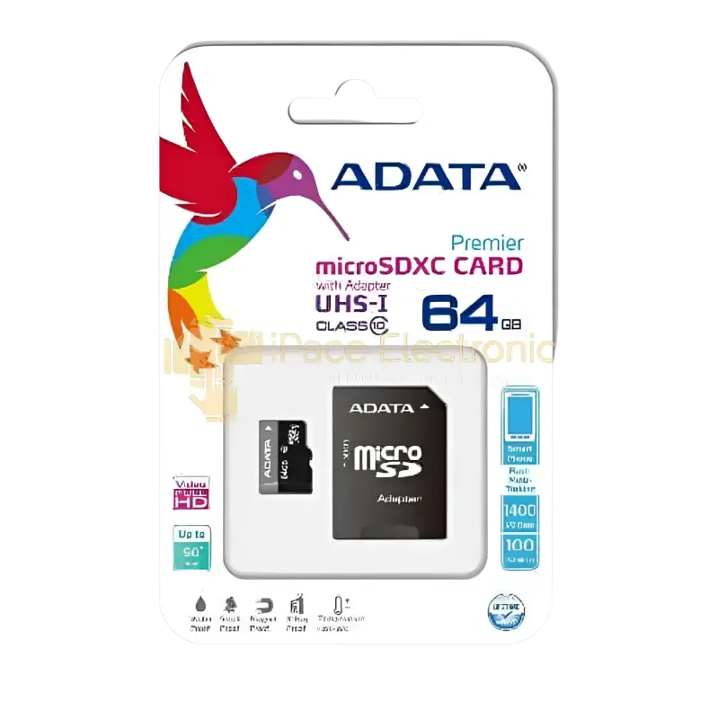 Adata 64GB micro SD card Class 10 with adapter for high-speed data transfer and storage