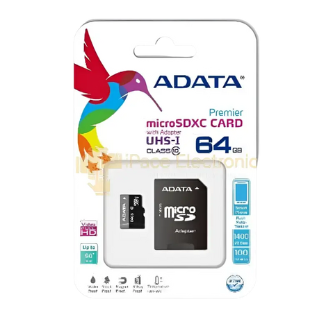 Adata 64GB micro SD card Class 10 with adapter for high-speed data transfer and storage