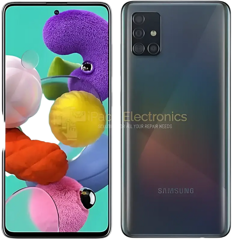 Affordable Galaxy A51 unlocked phone displaying front and back views with vibrant colors