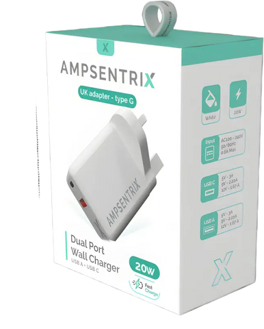 Ampsentrix Dual Port Wall Charger - Uk Adapter - Accessories