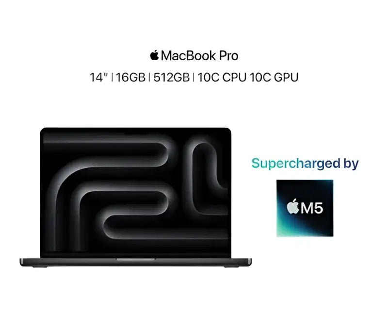 Black 14-inch macbook pro with m5 chip featuring sleek aluminum chassis and distinctive cooling vent design