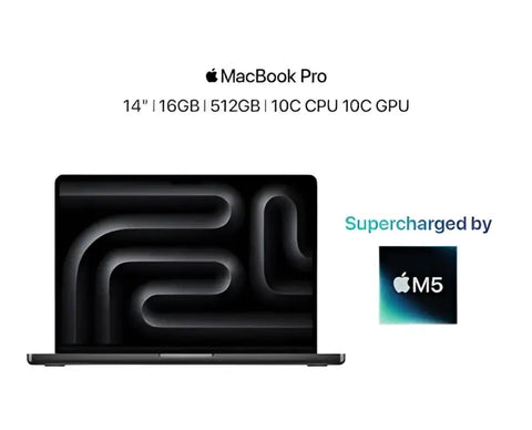 Black 14-inch macbook pro with m5 chip featuring sleek aluminum chassis and distinctive cooling vent design