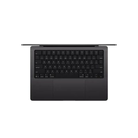 Black 14-inch macbook pro with m5 chip featuring sleek aluminum chassis and distinctive cooling vent design