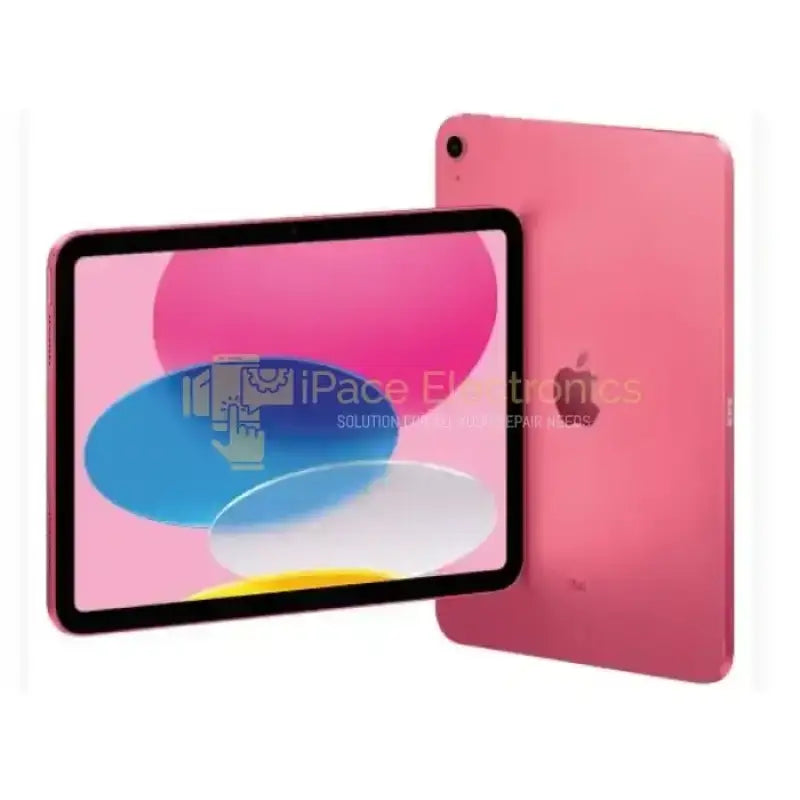Apple iPad 10th Generation 64GB Pink displayed from front and back angles showing vibrant screen and sleek design