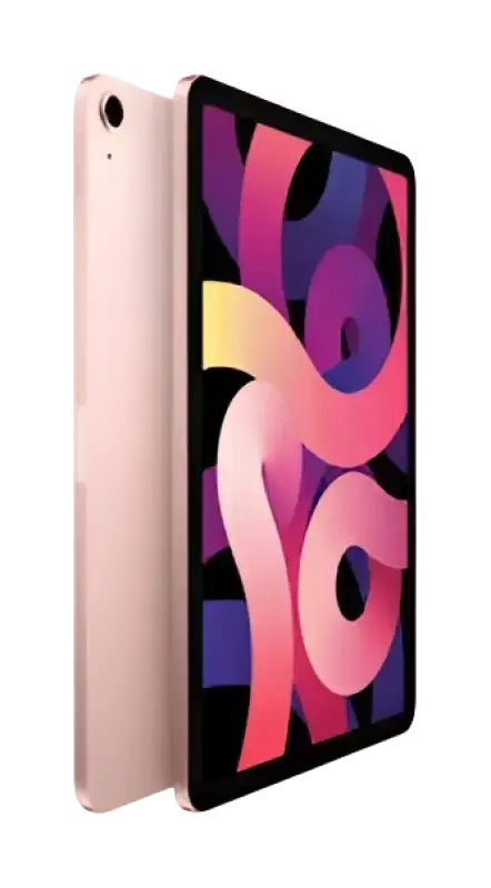 Rose gold apple ipad air 4 64gb with advanced a14 bionic chip displaying vibrant abstract wallpaper and apple pencil support