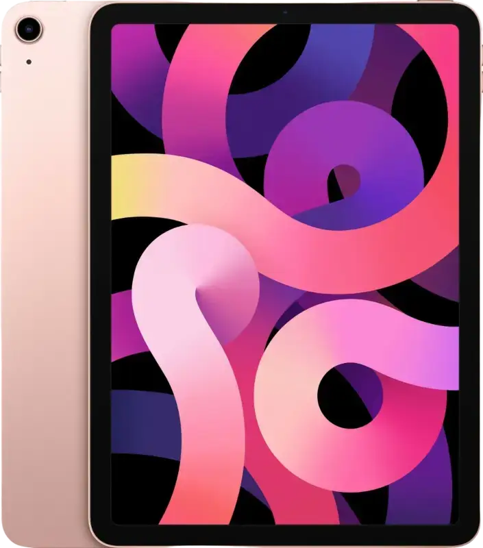 Gold-colored apple ipad air 4 with advanced a14 bionic chip and vibrant abstract wallpaper, preowned with apple pencil support