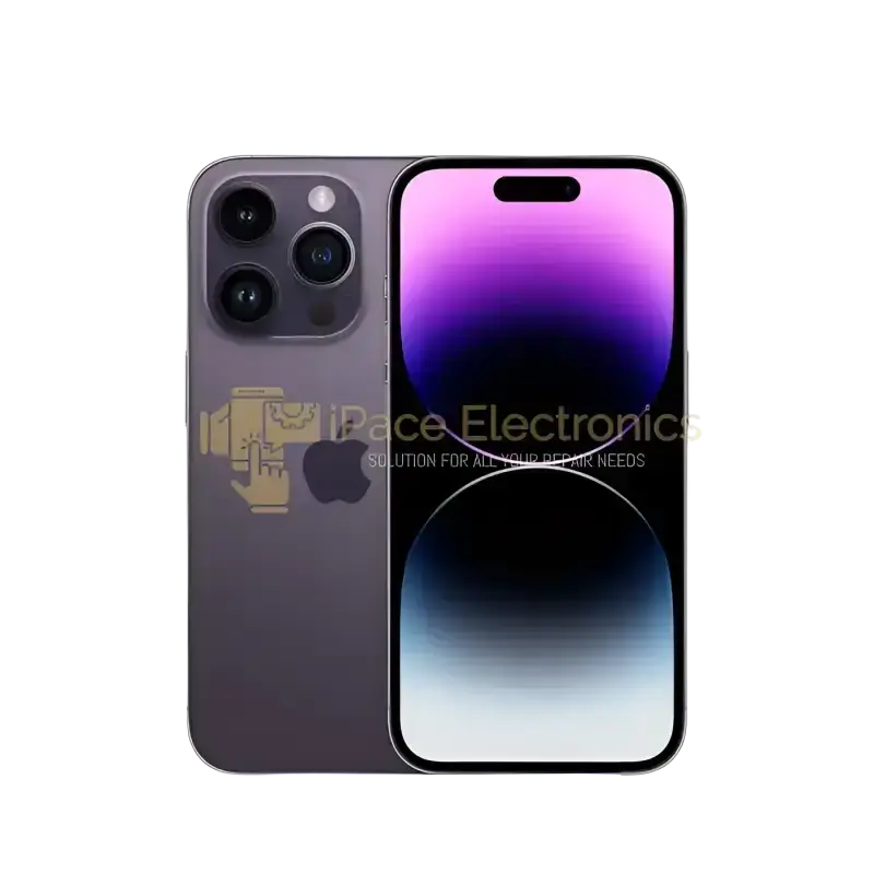 Apple iPhone 14 Pro unlocked sleek dark gray with gradient purple and blue screen display 128gb deep purple model