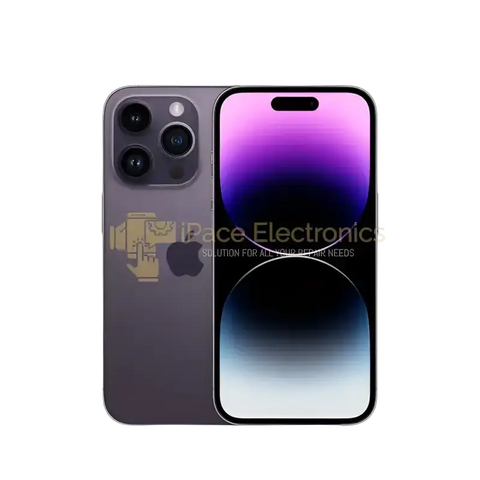 Apple iPhone 14 Pro unlocked sleek dark gray with gradient purple and blue screen display 128gb deep purple model