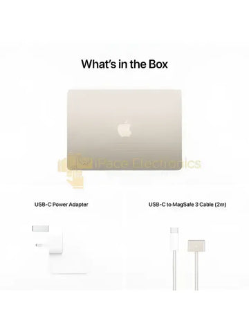 Apple MacBook Air 2022 Starlight with USB-C Power Adapter and MagSafe 3 Cable in the box