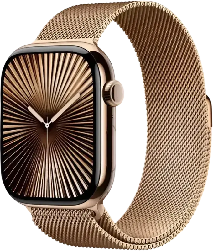 Apple Watch Series 6 44mm gold for sale with a stylish mesh band and radiant watch face