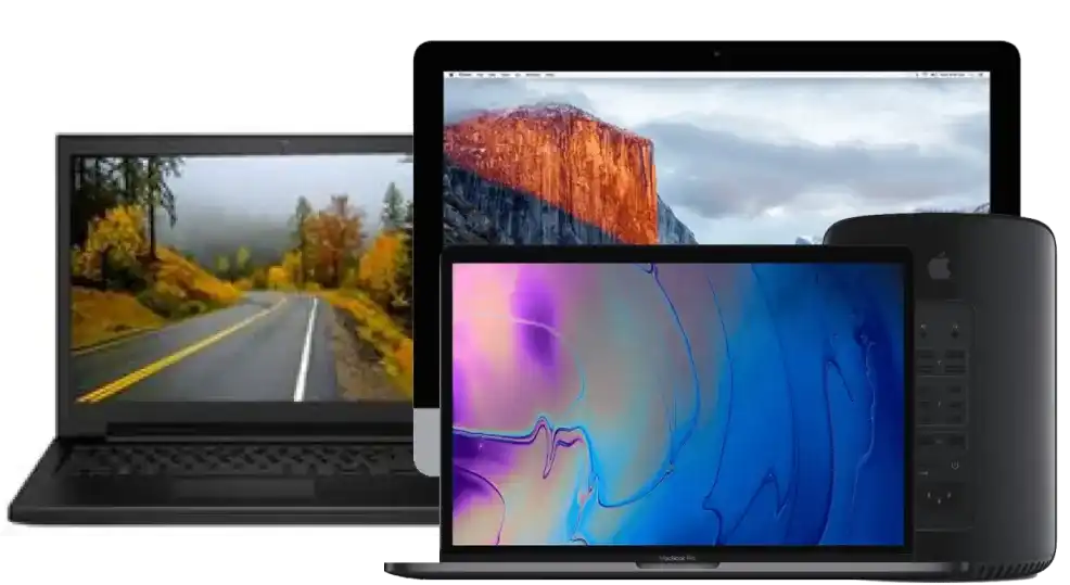 Assorted computers and laptops.