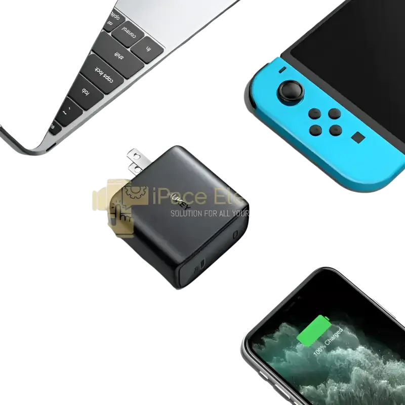 AUKEY 100W USB-C PD charger used with MacBook and Nintendo Switch for quick charging