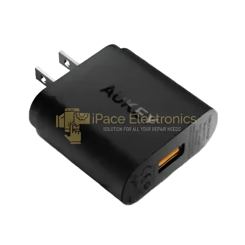 Aukey 18W USB wall charger in black, compact design for fast charging devices