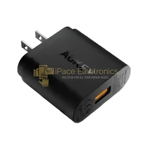 Aukey 18W USB wall charger in black, compact design for fast charging devices