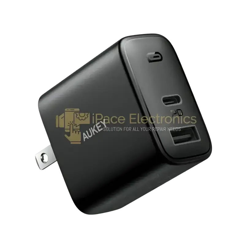 AUKEY 32W dual port wall charger with USB-C and USB-A ports for fast charging devices