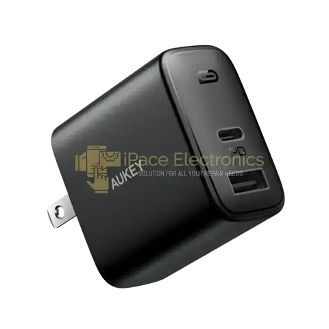 AUKEY 32W dual port wall charger with USB-C and USB-A ports for fast charging devices