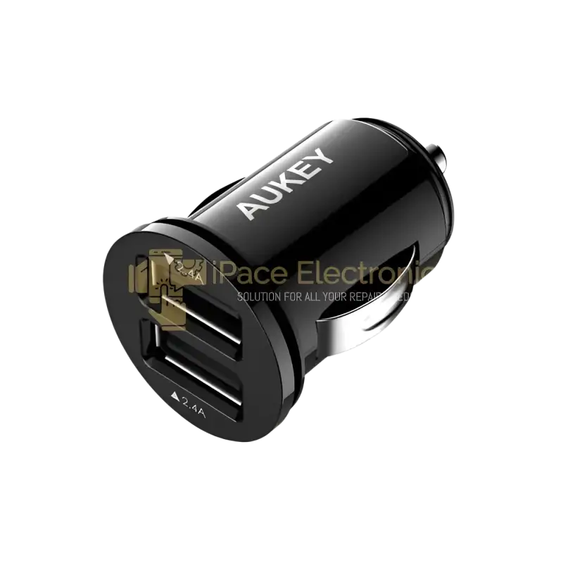 Aukey dual USB car charger in black, perfect for charging devices on the go