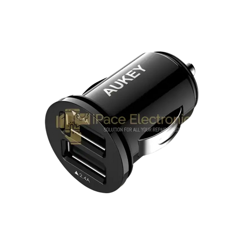 Aukey dual USB car charger in black, perfect for charging devices on the go