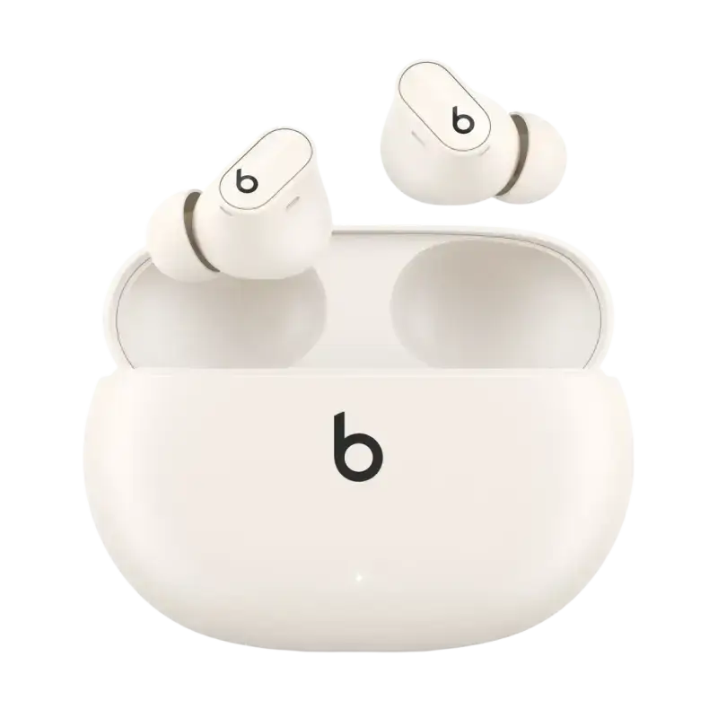 Beats Studio Buds Plus open box in white with charging case for premium audio experience