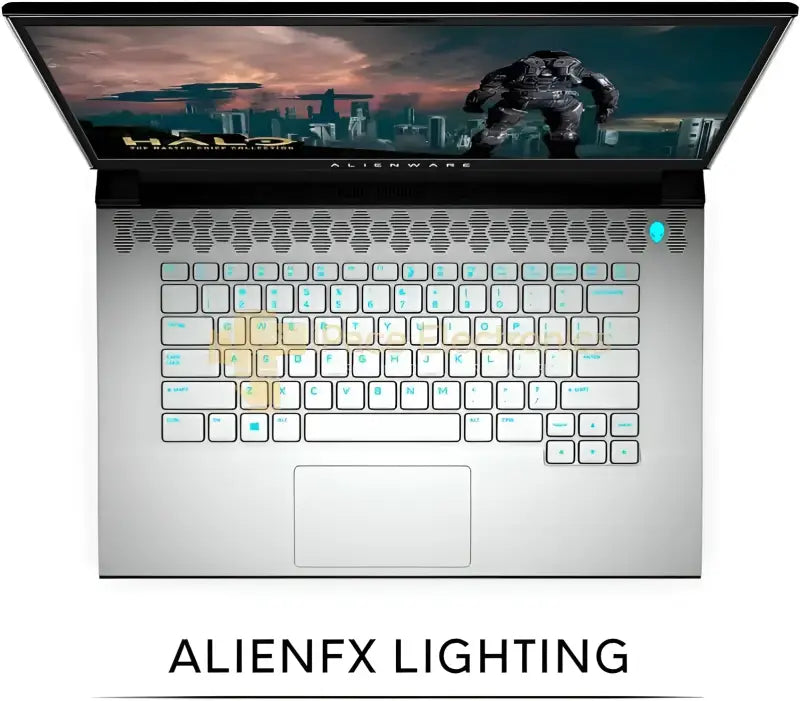 Dell Alienware m15 R3 gaming laptop featuring vibrant AlienFX lighting and high-performance keyboard.