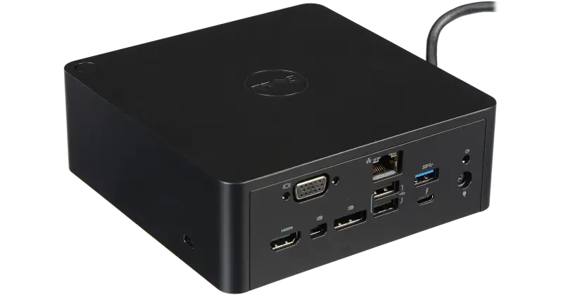 Black dell thunderbolt 3 dock usb-c docking station with gigabit ethernet port two 4k displays and mini displayport ports