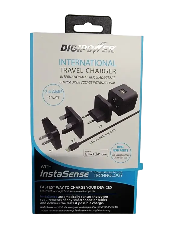 DIGIPOWER International Travel Charger US UK EU 5ft Micro USB Cable 2.4AMP 12W - Accessories