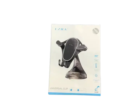 Ezra universal clip cellphone holder in packaging with 360-degree swivel design and easy installation