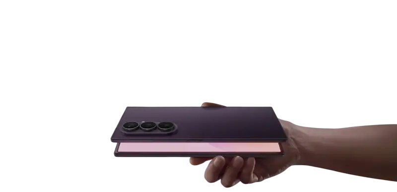 A sleek dark purple samsung galaxy z fold8 ultra violet shadow 256gb with triple camera on back delivers smooth video recording