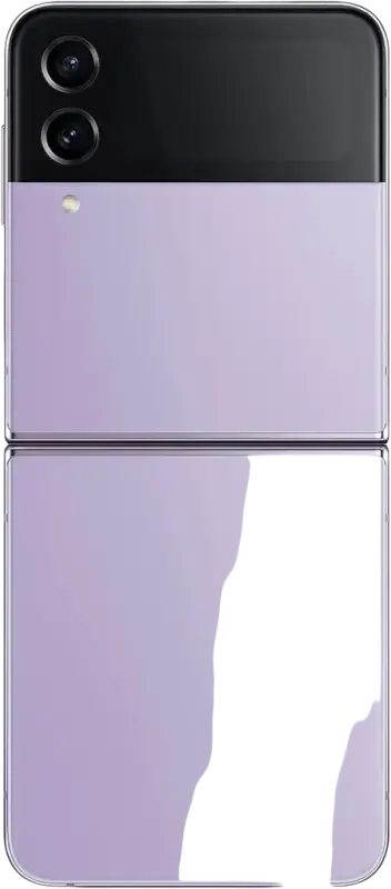 A sleek lavender samsung galaxy z flip4 phone back with glossy finish and dual-camera for easy phone repair