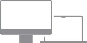 Silhouette of a desktop computer monitor next to a laptop with its screen slightly open, both in a side-by-side arrangement against a white background.