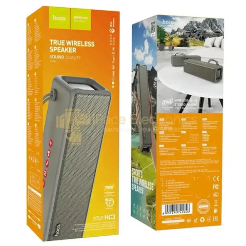 HOCO HC3 sports wireless speaker packaging design showcasing color and features for outdoor use