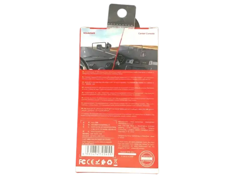 Hoco super magnetic car phone holder packaging with detailed specifications and instructions for easy installation