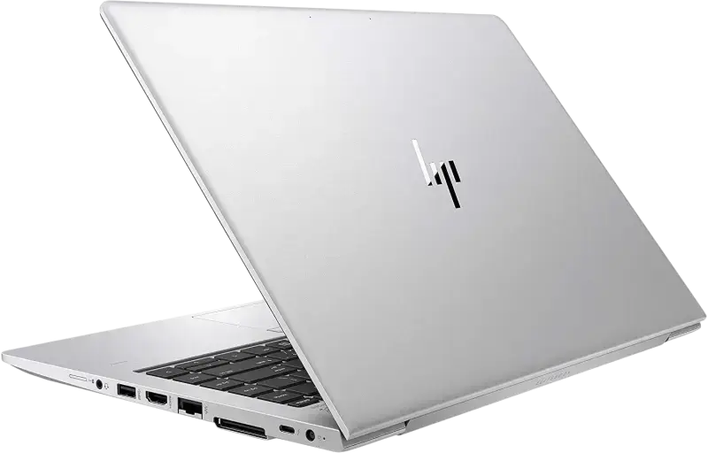 HP EliteBook 840 G5 laptop in silver with sleek design and multiple connectivity ports