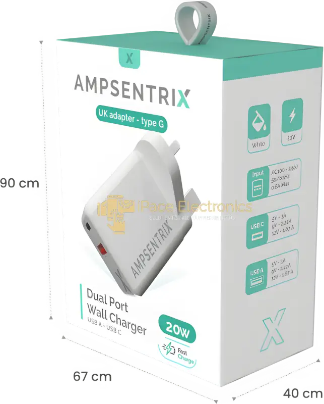 Ampsentrix Dual Port Wall Charger - Uk Adapter