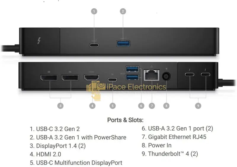 Dell WD22TB4 Thunderbolt 4 Dock - 2 Thunderbolt 4 Ports, Up to 5120 x 2880 Video Res, HDMI 2.0, DP 1.4, USB-C, USB-A, Gigabit Ethernet LAN Port