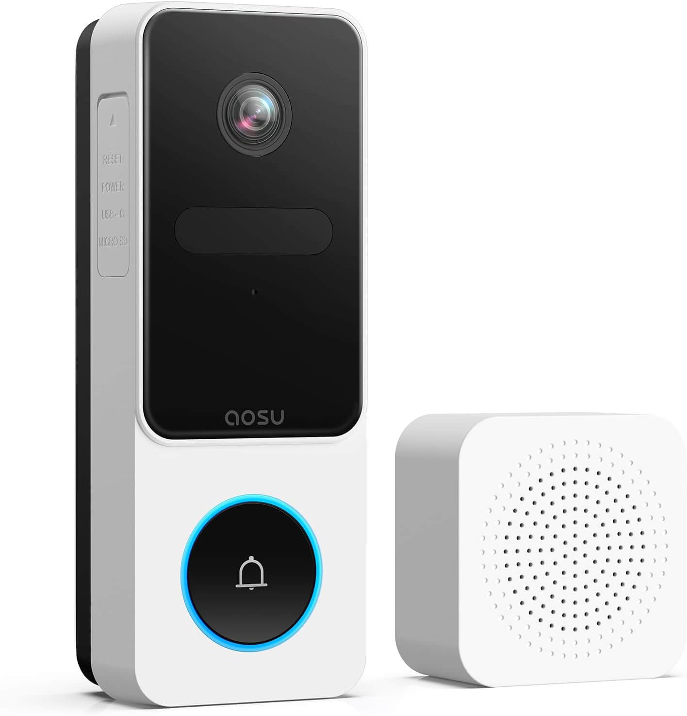 AOSU wireless doorbell camera with chime, featuring head-to-toe video, intelligent package detection, and smart human detection capabilities.