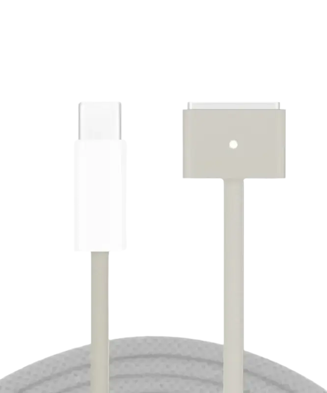 140W USB-C to MagSafe 3 charging cable in gray with sleek connectors for fast charging