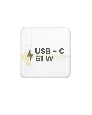 61W USB-C charger for MacBook in white, compact design for fast charging