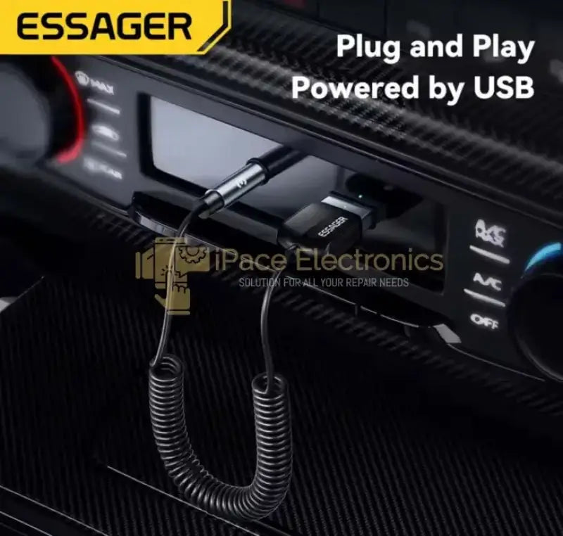 IPace Electronics Bluetooth AUX adapter for car with USB plug and play functionality for easy installation