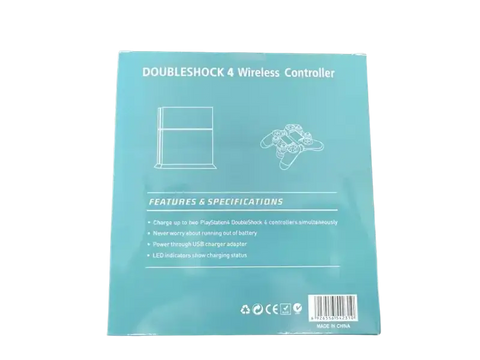 Back of DualShock 4 wireless controller for PlayStation 4 packaging highlighting features and specifications