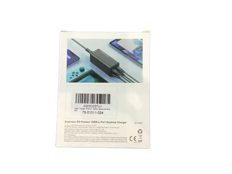 evatronic 100W 4-Port USB Charger in sleek design for fast charging multiple devices