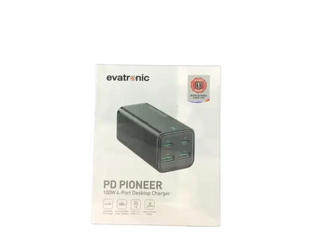 evatronic 100W 4-Port USB Charger in sleek design for fast charging multiple devices