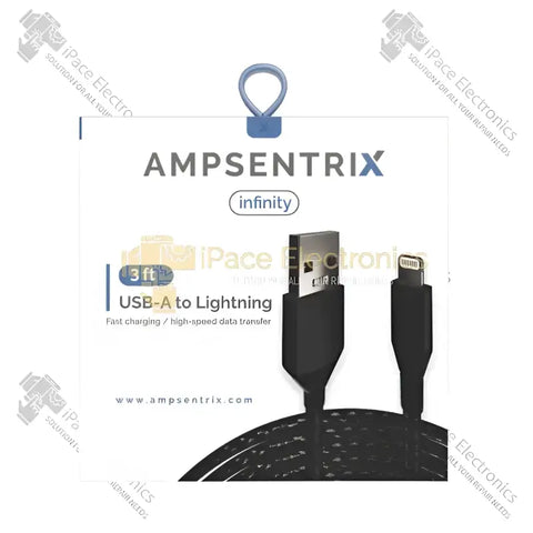3 ft lightning to USB cable in black packaging, designed for fast charging and data transfer.