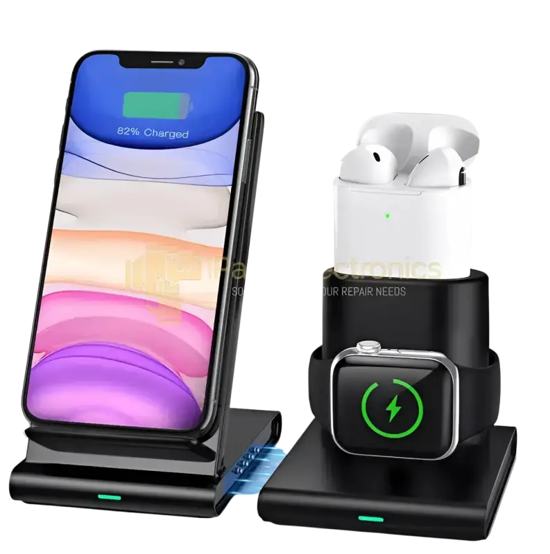 3 in 1 wireless charging station with phone stand, Apple Watch dock, and AirPods charger